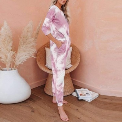 Sets Women 2 Piece Tie Dye Sweatsuit Set- Lounge Jogger Pants Printed Pajamas Sets - Pink - C619DNXW3GZ