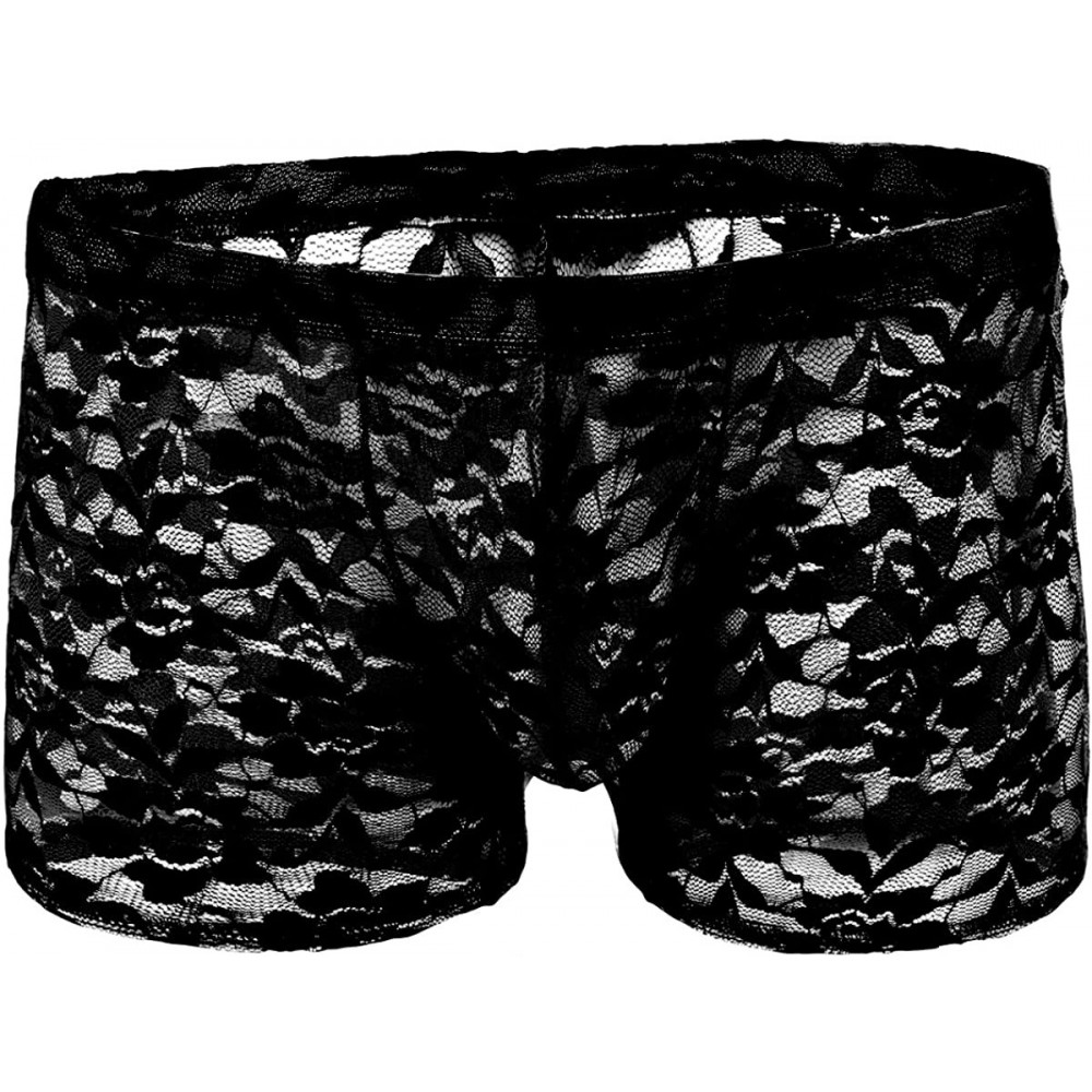 G-Strings & Thongs Men's Sexy Lingerie Jacquard Lace See Through Sissy Pouch Underwear Crossdress Bikini Thongs G String - Bl...