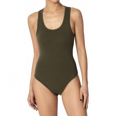 Shapewear Basic Cotton/Span Scoop Neck Tank Bodysuit Sleeveless Leotard One-Piece - Olive - CS180AM5E5R