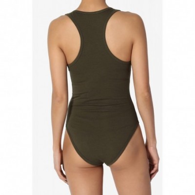 Shapewear Basic Cotton/Span Scoop Neck Tank Bodysuit Sleeveless Leotard One-Piece - Olive - CS180AM5E5R