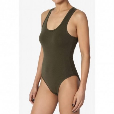 Shapewear Basic Cotton/Span Scoop Neck Tank Bodysuit Sleeveless Leotard One-Piece - Olive - CS180AM5E5R