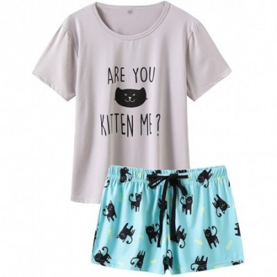 Sets Pajamas for Women 2 Piece Cute Cat Sleepwear Pajama Sleep Set - Grey - CT18GI8KE6K