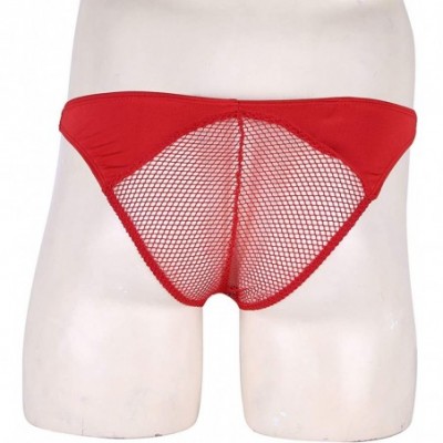 Bikinis Sexy Men's Mesh Fishnet Perspective Pouch Bikini Briefs Underwear Low Rise Thongs Panties - Red - CE18OW075XZ