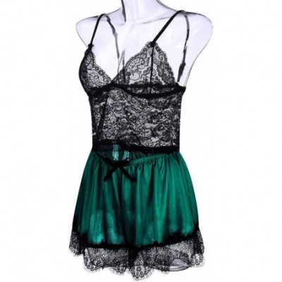 Sets New Women Silk Lace Top Camisole Bow Shorts Pajamas Lingerie Sleepwear Set S-3XL - Dark Blue - C7199UX6GAX