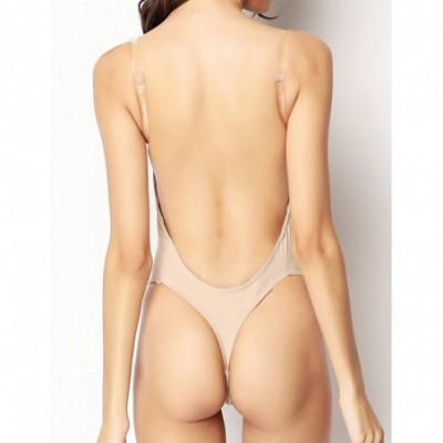 Shapewear Plunging V-neck Clear Straps Backless Thong Bodysuit 34D Beige - CM185YUR26K