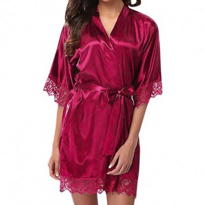 Nightgowns & Sleepshirts Lingerie Nightgowns for Women Silky Satin Sexy Lace Sleepwear Nightwear Pajamas Suit with Belt Clubw...