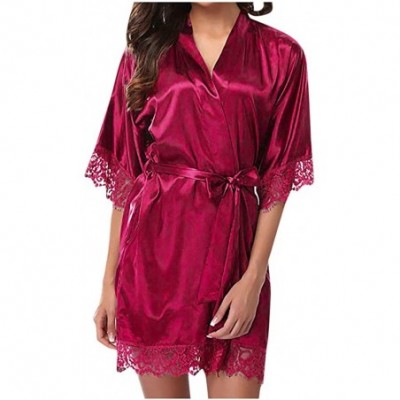 Nightgowns & Sleepshirts Lingerie Nightgowns for Women Silky Satin Sexy Lace Sleepwear Nightwear Pajamas Suit with Belt Clubw...