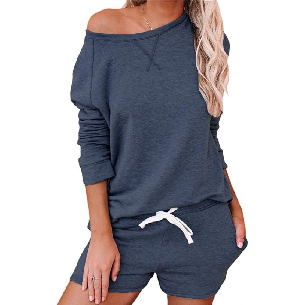 Sets Women Nightwear Jumpsuit Long Sleeve Sleepwear Shirt and Shorts Pajama Outfits - 2 - CL19C68UCO3