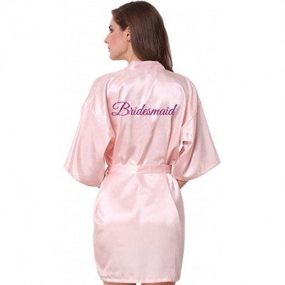 Robes Satin Kimono Wedding Party Getting Ready Robe with Glitters - A-light Pink (Bridesmaid) - CQ18X6LT4HT