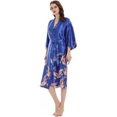 Robes Women's Long Nightgown Ladies Silk Kimono Robe Strappy Nightdress Bathrobe Sexy V-Neck Sleepwear Chemise Seduction Paja...