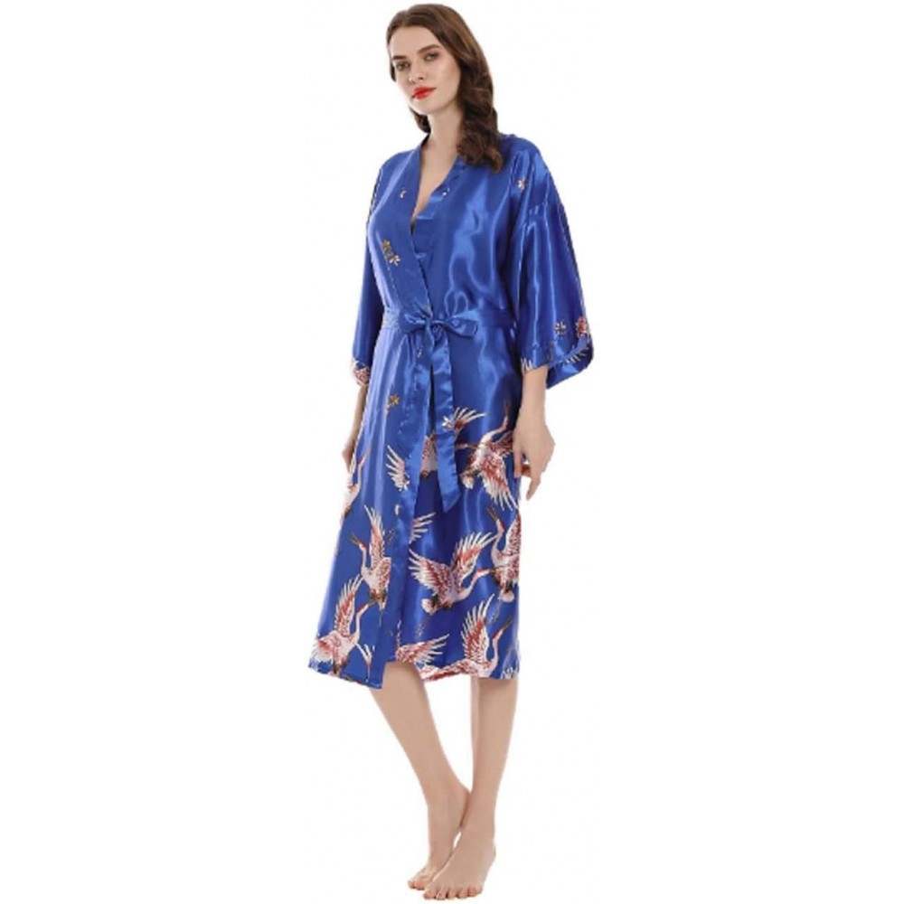 Robes Women's Long Nightgown Ladies Silk Kimono Robe Strappy Nightdress Bathrobe Sexy V-Neck Sleepwear Chemise Seduction Paja...