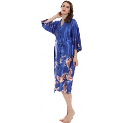 Robes Women's Long Nightgown Ladies Silk Kimono Robe Strappy Nightdress Bathrobe Sexy V-Neck Sleepwear Chemise Seduction Paja...