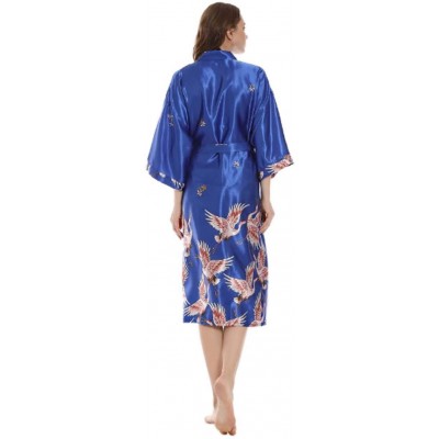 Robes Women's Long Nightgown Ladies Silk Kimono Robe Strappy Nightdress Bathrobe Sexy V-Neck Sleepwear Chemise Seduction Paja...