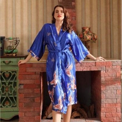 Robes Women's Long Nightgown Ladies Silk Kimono Robe Strappy Nightdress Bathrobe Sexy V-Neck Sleepwear Chemise Seduction Paja...