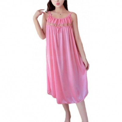 Nightgowns & Sleepshirts Womens House Dress Solid Nightie Silk Sleeveless Sleepwear Nightgown - Pink - CO18U4L088Y