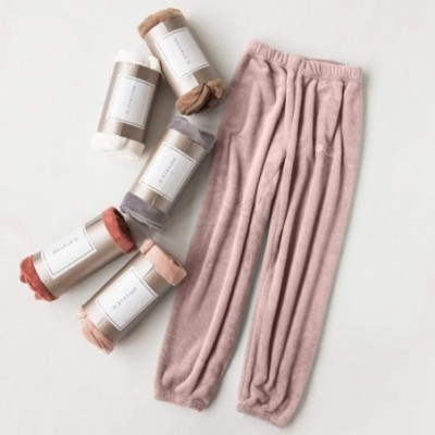 Bottoms Women's Casual Coral Trousers Comfortable Pajama Pants Solid Wide Leg Pants (Pink) - Pink - CS19DUAKDWY