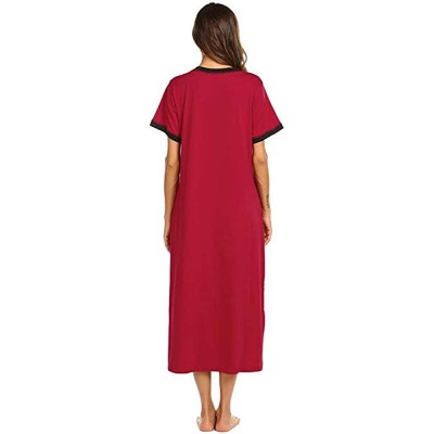 Nightgowns & Sleepshirts Women's Nightshirt Short Sleeve V Neck Nightgown Ultra-Soft Full Length Sleepwear Dress - Wine Red -...