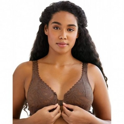 Bras Women's Full Figure Wonderwire Front Close Stretch Lace Bra 9245 - Mocha - CV18Y9ZIQGR