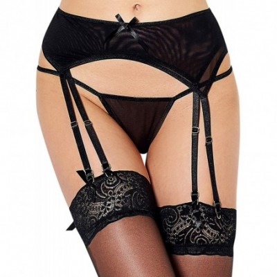 Garters & Garter Belts Women Plus Size Lingerie Lace Mesh Garter Belt Set with G-String (NO Stocking) - Black - CJ186ASIXZL