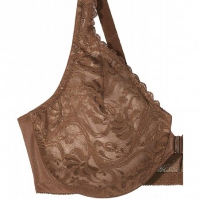 Bras Women's Full Figure Wonderwire Front Close Stretch Lace Bra 9245 - Mocha - CV18Y9ZIQGR