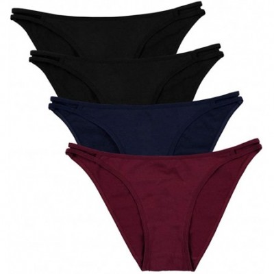 Panties Womens Cotton Underwear Hipster Panties Lace Trim Briefs Pack of 4 - Basic Bikini - CU18M6HTW5D