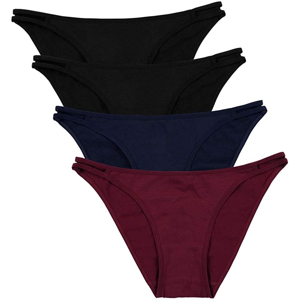 Panties Womens Cotton Underwear Hipster Panties Lace Trim Briefs Pack of 4 - Basic Bikini - CU18M6HTW5D