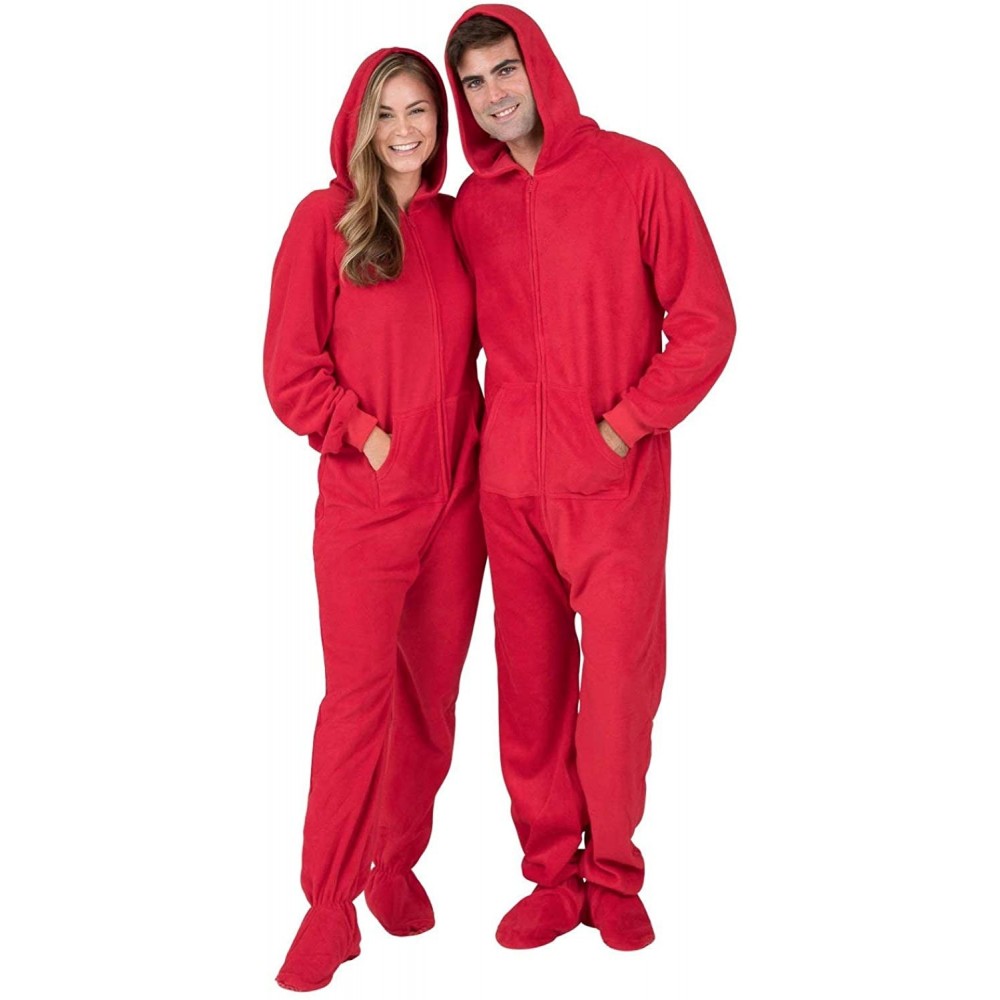 Sets Adult Fleece Hoodie Onesies | One-Piece Pajama Jumpsuits for Men and Women Pjs | Unisex - Bright Red - CG127LEMHEB