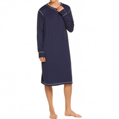 Sleep Tops Men's Nightshirt Long Sleeve Sleepwear Soft Comfy Nightgown Loose Sleep Shirt S-XXL - Navy - CR18GWMKZ6N