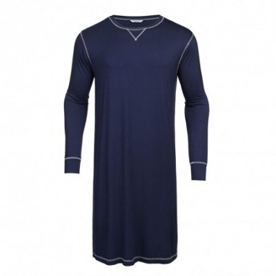 Sleep Tops Men's Nightshirt Long Sleeve Sleepwear Soft Comfy Nightgown Loose Sleep Shirt S-XXL - Navy - CR18GWMKZ6N