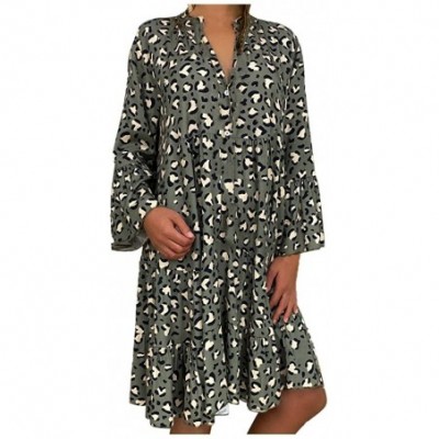 Nightgowns & Sleepshirts Women's Casual Sleepdress V-Collar Long Sleeve Button Loose Nightdress Sleepwear - Green - CD190EKW6KO