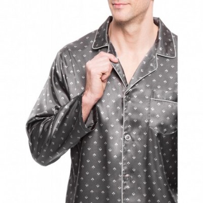 Sleep Sets Twin Boat Mens Satin Pajamas Set - Mens Button Down Silky Satin Pajamas - Diamond Squares Dark Grey - CD12N6KL7CW