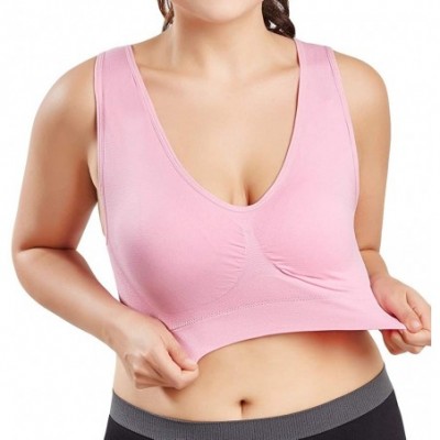 Bras Women's Full Figure No Bounce Plus Size Camisole Spot Comfort Full-Support Sport Bra Ultra-Thin Cup Tops Bra - Pink - CU...