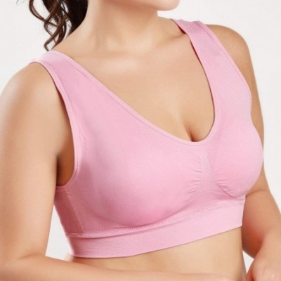 Bras Women's Full Figure No Bounce Plus Size Camisole Spot Comfort Full-Support Sport Bra Ultra-Thin Cup Tops Bra - Pink - CU...