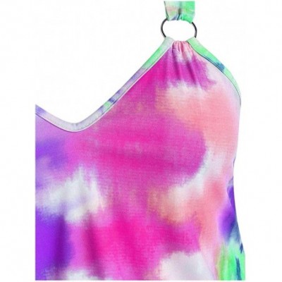 Thermal Underwear Women Tie Dye V Neck O Ring Handkerchief Irregular Hem Sleeveless Tank Camisole Top Blouse Plus Size L 5XL ...