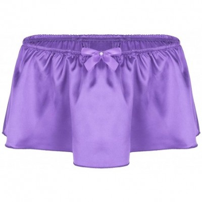 Briefs Men's Satin Ruffled Crossdresser Panties Mini Skirted Sissy Floral Lace Jockstrap Underwear - Purple - CJ18H9W4OY9