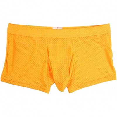 Boxer Briefs Mens Underwear Breathabl Hole Long Pouch Smooth Boxer Hipster - Yellow - C41862GK8XQ