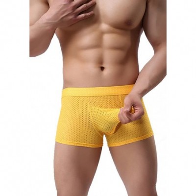 Boxer Briefs Mens Underwear Breathabl Hole Long Pouch Smooth Boxer Hipster - Yellow - C41862GK8XQ