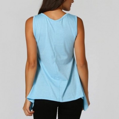 Baby Dolls & Chemises Women Solid V-Neck Vest Criss Cross Front Irregular Sleeveless Pleated Loose Blouse Tops - Sky Blue - C...