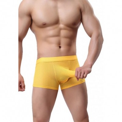 Boxer Briefs Mens Underwear Breathabl Hole Long Pouch Smooth Boxer Hipster - Yellow - C41862GK8XQ