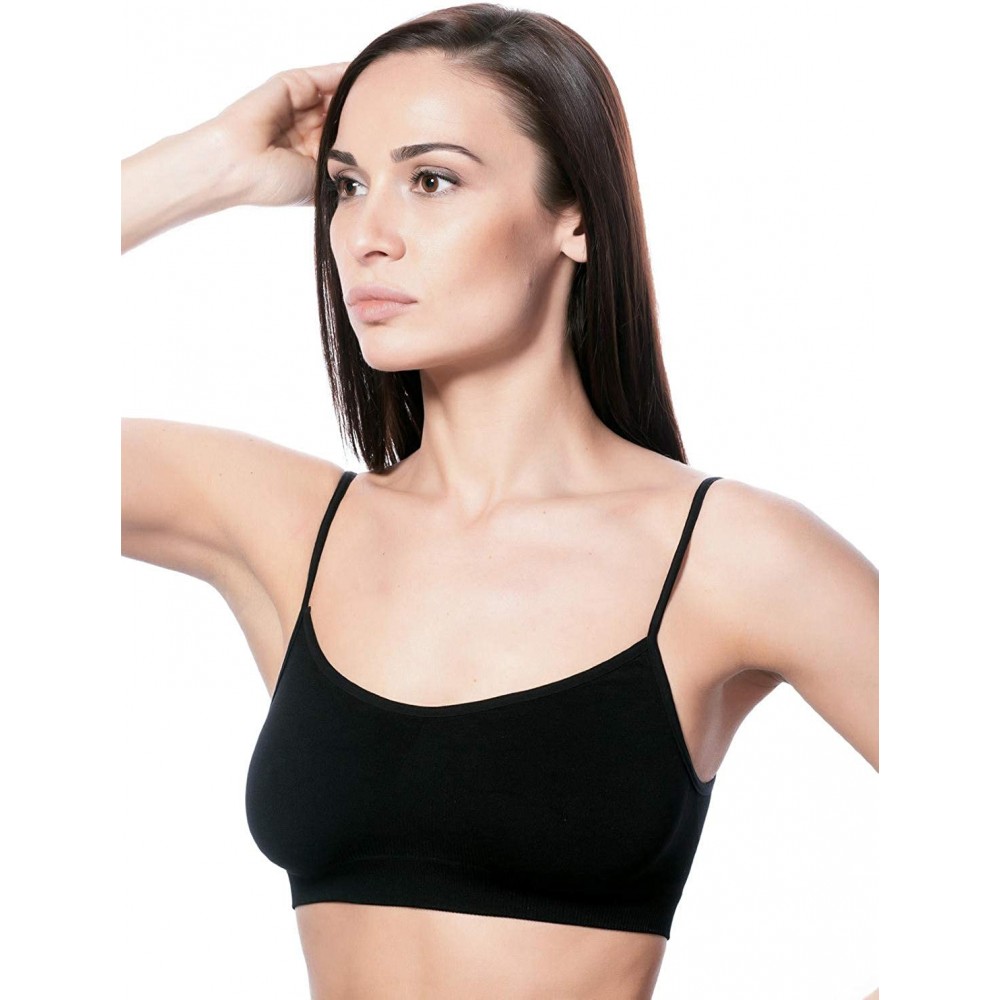 Camisoles & Tanks Women's Yoga Mini Cami Seamless Bra Microfibr Seamfree Stretch Bralette with Thin Strap - Black - CQ186W2N420