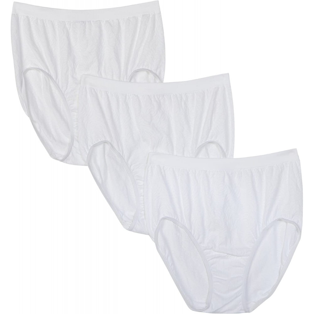 Panties Women's 3-Pack Damask Microfiber Full Brief Panty- 3 White- Size 7 - C1114WVQHWF