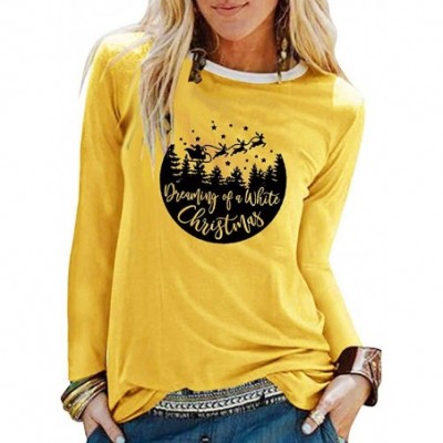 Tops Christmas Tops Women Christmas Shirt Solid Color Print Hooded Pullover Blouse Ugly Sweater - Yellow - CO192492IAM