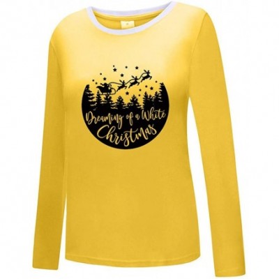 Tops Christmas Tops Women Christmas Shirt Solid Color Print Hooded Pullover Blouse Ugly Sweater - Yellow - CO192492IAM