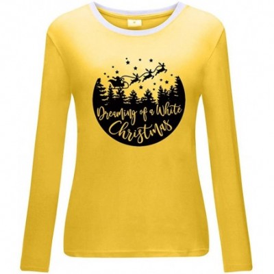 Tops Christmas Tops Women Christmas Shirt Solid Color Print Hooded Pullover Blouse Ugly Sweater - Yellow - CO192492IAM