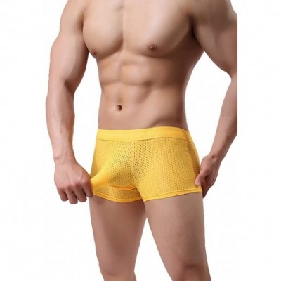 Boxer Briefs Mens Underwear Breathabl Hole Long Pouch Smooth Boxer Hipster - Yellow - C41862GK8XQ