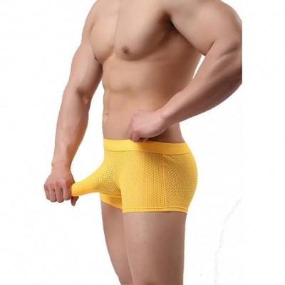 Boxer Briefs Mens Underwear Breathabl Hole Long Pouch Smooth Boxer Hipster - Yellow - C41862GK8XQ