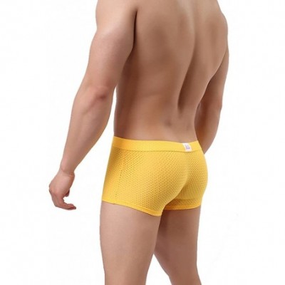 Boxer Briefs Mens Underwear Breathabl Hole Long Pouch Smooth Boxer Hipster - Yellow - C41862GK8XQ