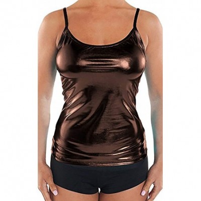 Camisoles & Tanks Adult Metallic Wet Look Tanks Camisole - Dark Brown - C812NS7CTFI