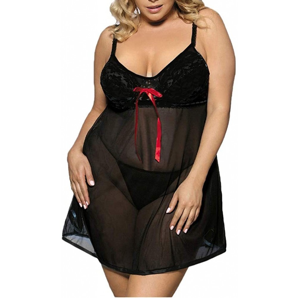 Garters & Garter Belts New Sexy Womens Lace Bow Lingerie Nightwear Underwear Plus Size Sleepwear Dress - Black - CK18X657S25