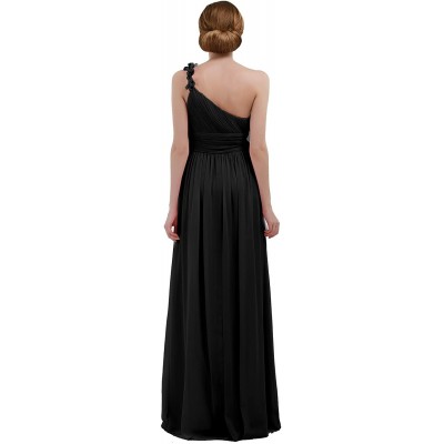 Nightgowns & Sleepshirts Women's One-Shoulder Empire Waist Floor Length Bridesmaid Long Chiffon Dress Night Gown - Black 2 - ...